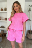 Double Take Full Size Texture T-Shirt and Shorts Set - Trendsi