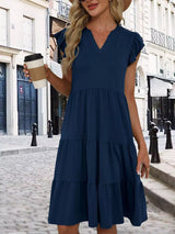 Ruffle Sleeve Tiered Midi Dress - Trendsi - Flyclothing LLC