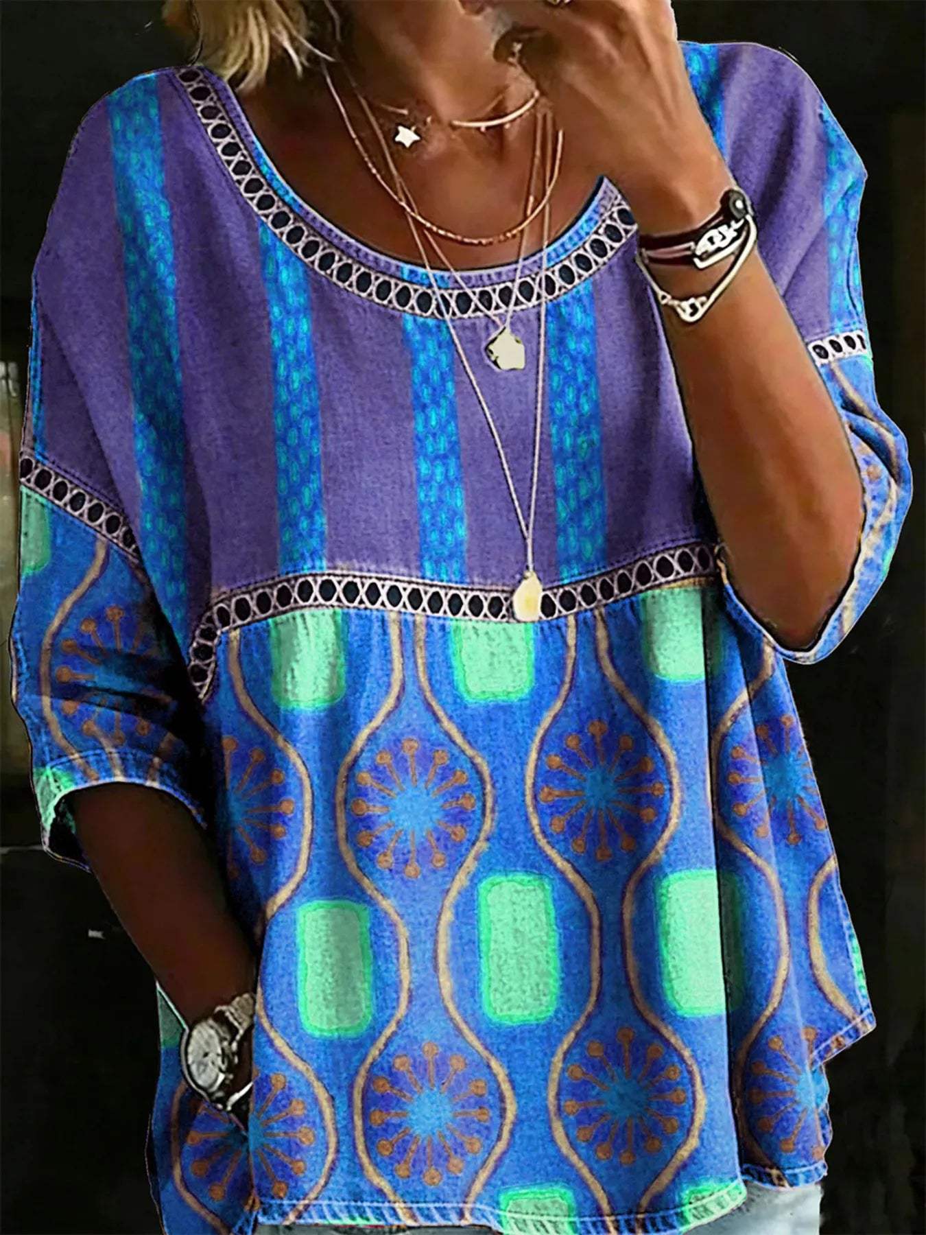 Full Size Hollow Out Round Neck Top Plus Size - Trendsi - Flyclothing LLC