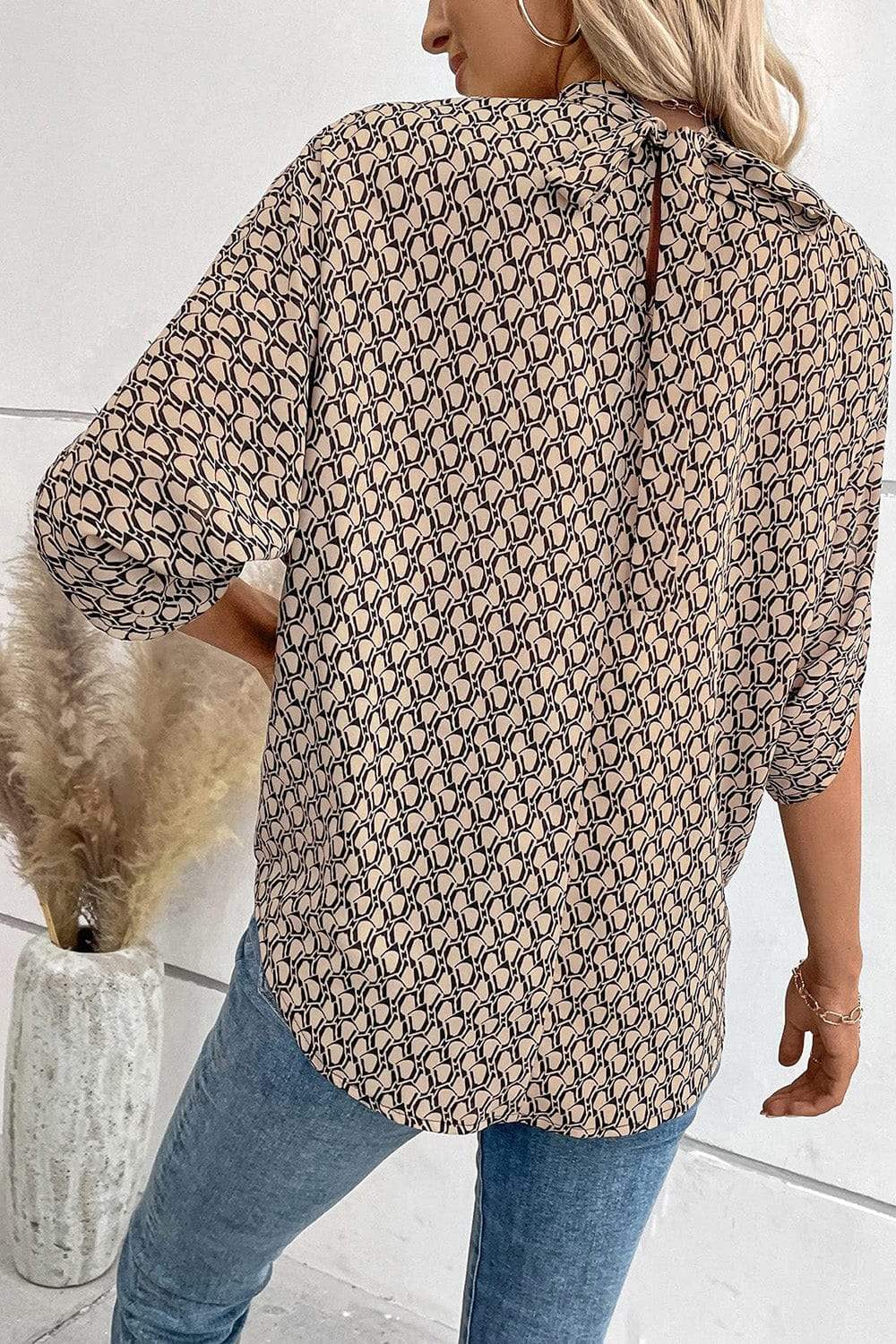 Tie Back Slit Half Sleeve Blouse - Trendsi - Flyclothing LLC