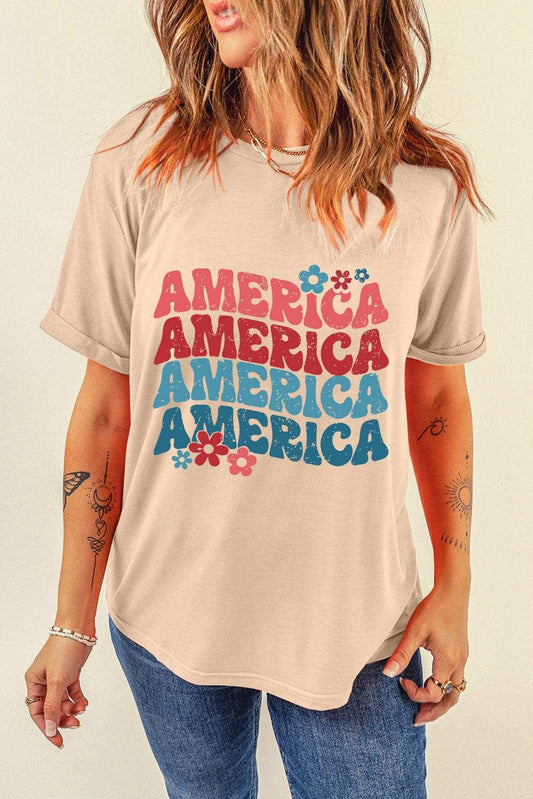 AMERICA Round Neck Short Sleeve T-Shirt - Trendsi - Flyclothing LLC