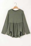 Plus Size Peplum Round Neck Long Sleeve Blouse - Trendsi - Flyclothing LLC