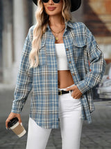 Oversized Plaid Button-Up Shirt - Trendsi - Flyclothing LLC