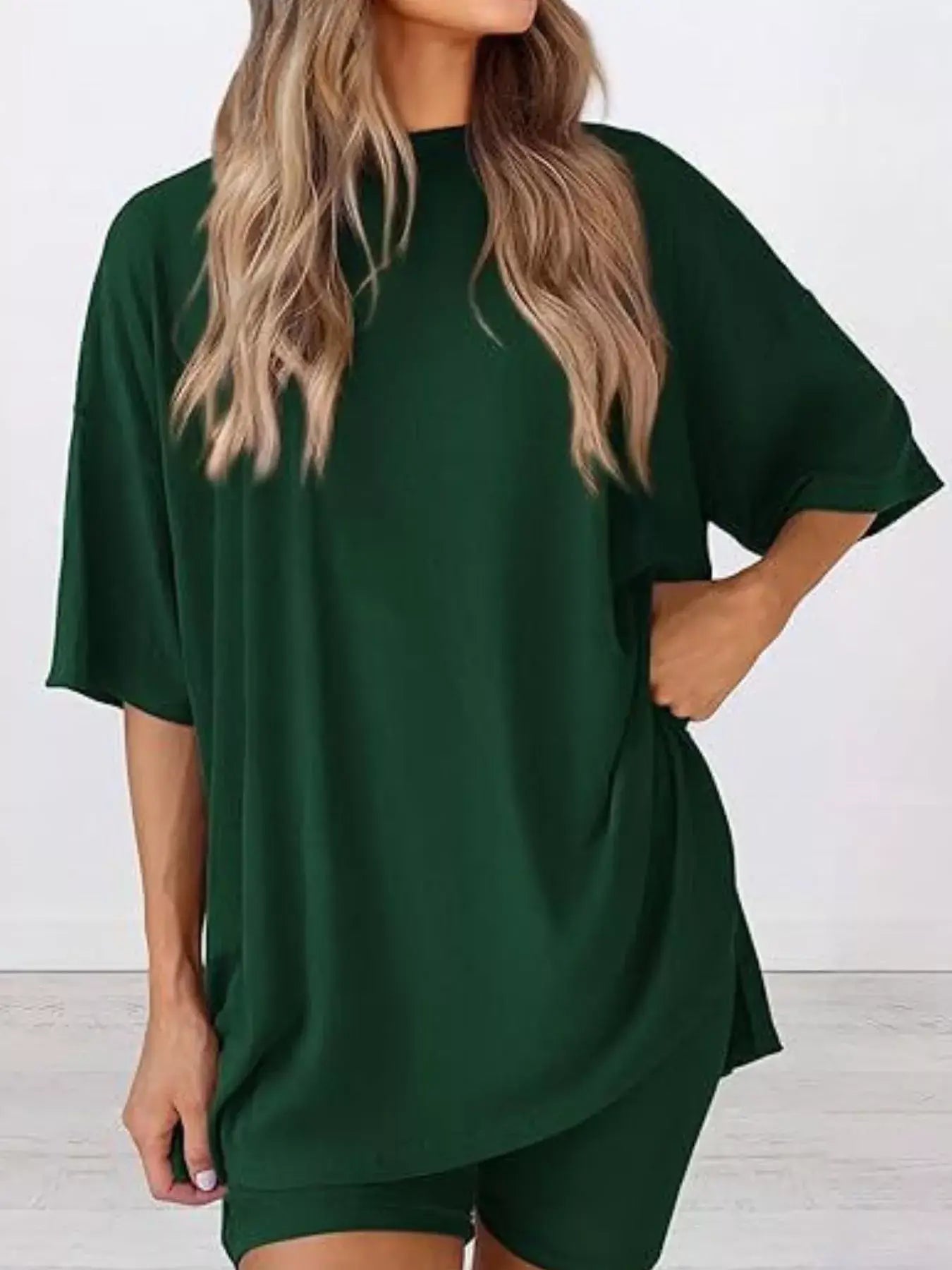 Full Size Half Sleeve T-Shirt and Shorts Set Plus Size - Trendsi - Flyclothing LLC