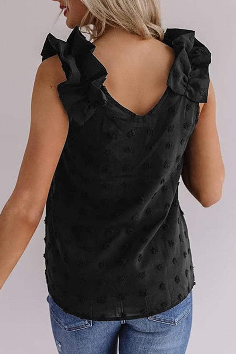 Full Size Swiss Dot V-Neck Tank - Trendsi - Flyclothing LLC