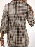 Plaid Johhny Collar Three-Quarter Sleeve T-Shirt - Trendsi
