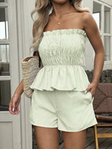 Striped Strapless Peplum Top and Shorts Two-Piece Set - Trendsi - Flyclothing LLC