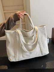 Corduroy Solid Large Tote Bag - Trendsi