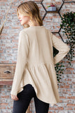 Heimish Full Size Round Neck Long Sleeve Ribbed Babydoll Top - Trendsi