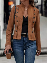 Decorative Button Open Front Long Sleeve Jacket - Trendsi - Flyclothing LLC