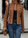 Decorative Button Open Front Long Sleeve Jacket - Trendsi - Flyclothing LLC