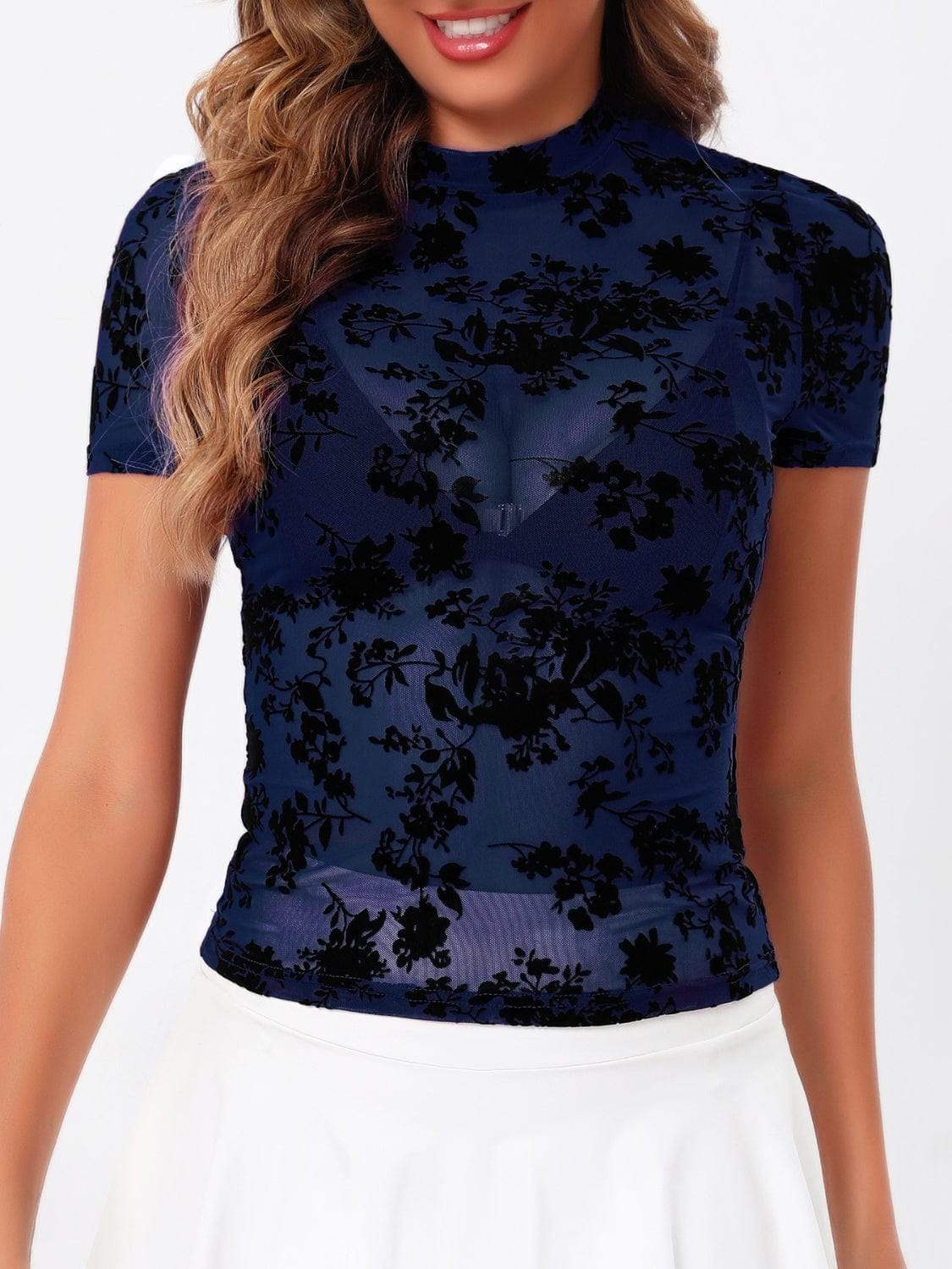 Mock Neck Short Sleeve Top - Trendsi - Flyclothing LLC