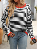 Mandy Striped Round Neck Long Sleeve Sweater - Trendsi - Flyclothing LLC