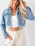 Distressed Zip Up Cropped Hooded Denim Jacket - Trendsi - Flyclothing LLC