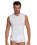 BASIC COTTON Free Spirit Premium Quality 100% Cotton Men's V - Neck Sleeveless T-Shirt Made in Italy (907)