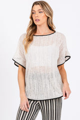 GeeGee Contrast Trim Short Sleeve Knit Cover Up - Trendsi