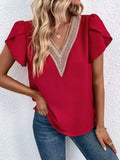 V-Neck Petal Sleeve Blouse - Trendsi