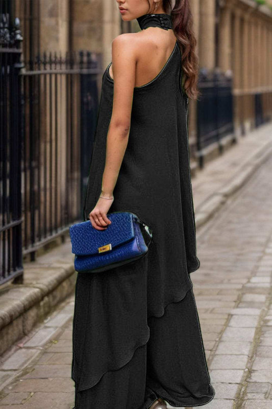 Mock Neck Single Shoulder Top and Pants Set - Trendsi - Flyclothing LLC