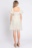 GeeGee Pearl Mesh Puff Sleeve Babydoll Dress - Trendsi