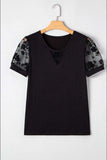 Flora Lace Patchwork Crew Neck Top - Trendsi - Flyclothing LLC