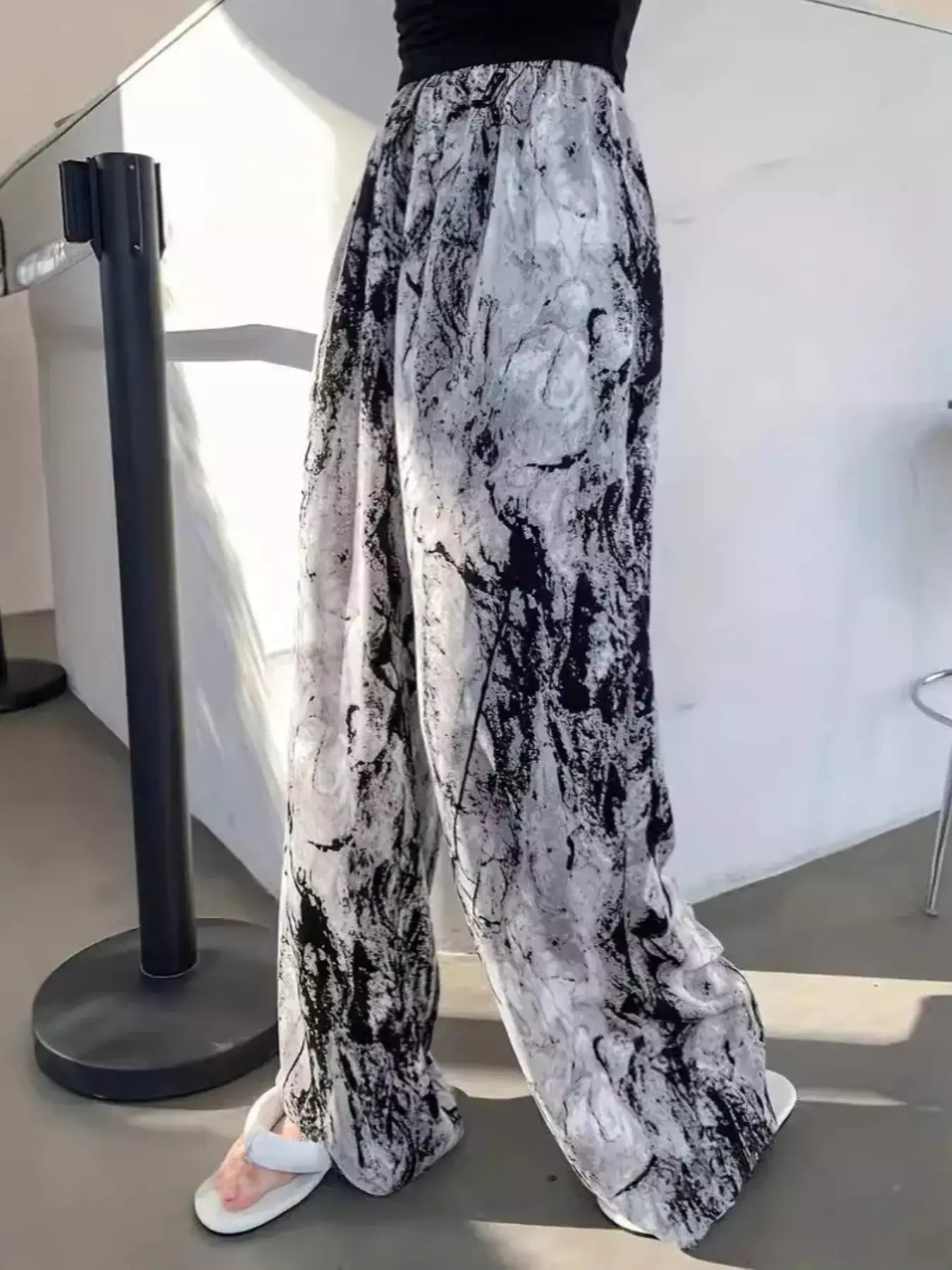 Abstract Print Wide Leg Pants - Trendsi - Flyclothing LLC
