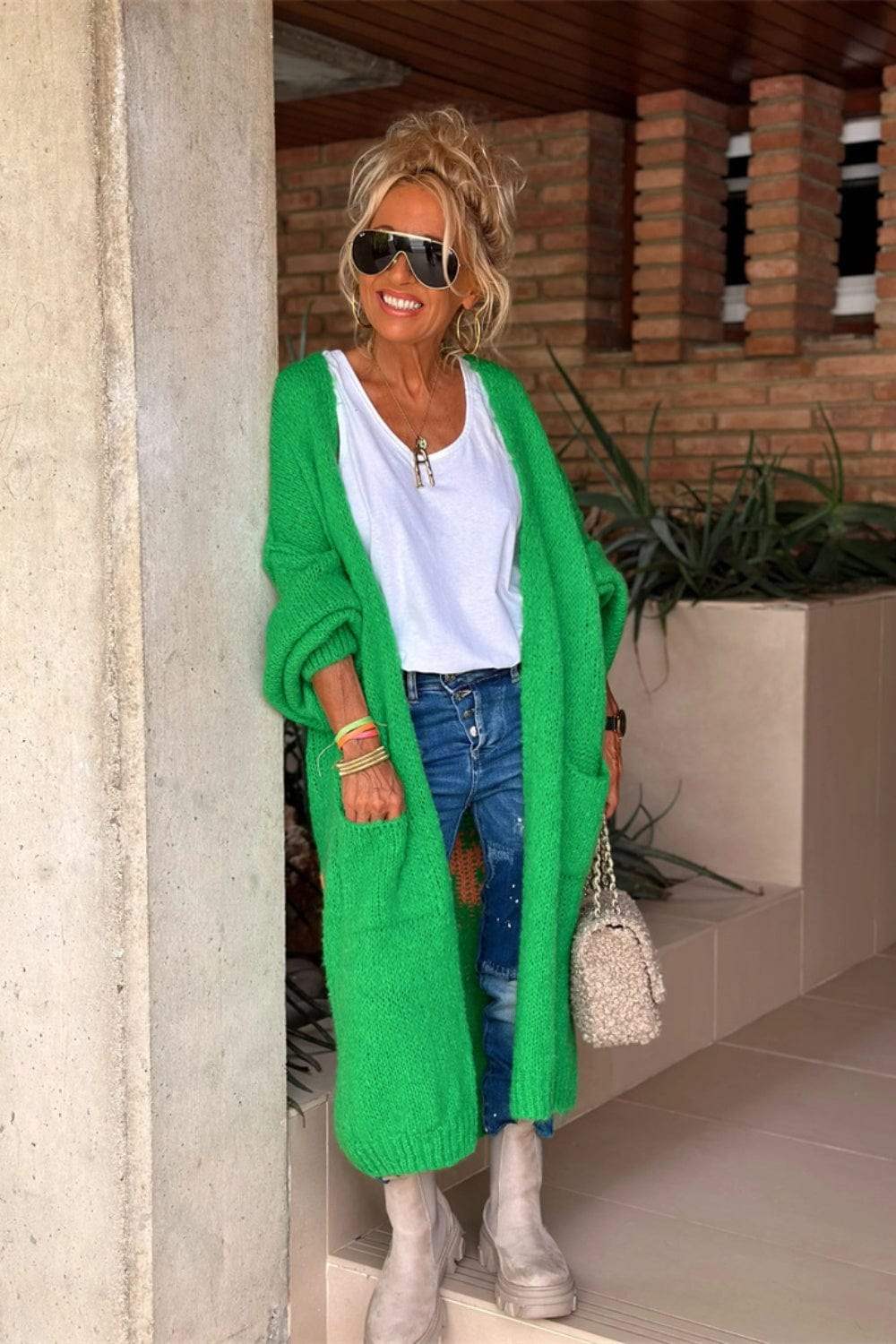 Letter Dropped Shoulder Long Sleeve Cardigan - Trendsi - Flyclothing LLC