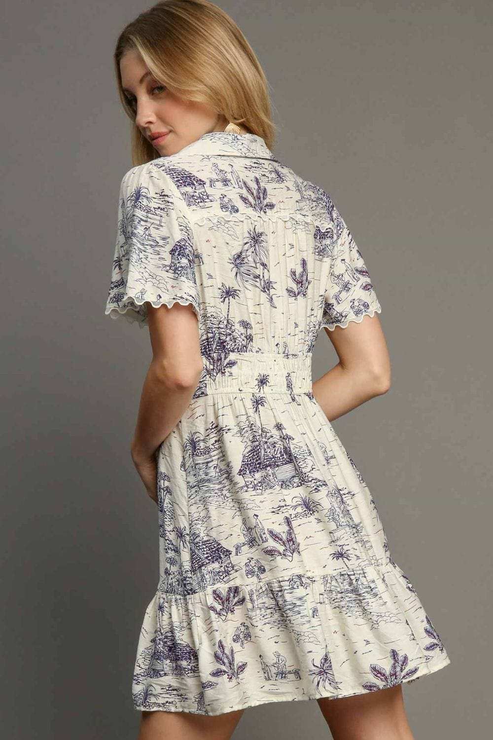 Umgee Full Size Landscape Print Collared Mini Dress Plus Size - Trendsi - Flyclothing LLC