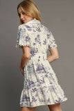Umgee Full Size Landscape Print Collared Mini Dress Plus Size - Trendsi