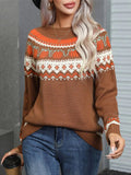 Angel Wings Geometric Round Neck Long Sleeve Sweater - Trendsi
