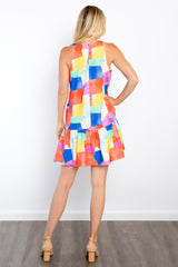 Be Stage Abstract Print Ruffle Hem Mini Dress with Pockets - Trendsi