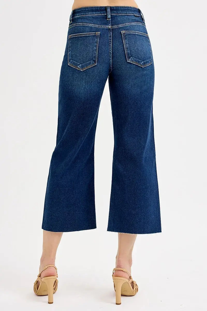 RISEN Full Size Tummy Control High Rise Crop Wide Jeans Plus Size - Trendsi - Flyclothing LLC