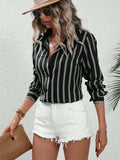 Striped Collared Neck Long Sleeve Shirt - Trendsi - Flyclothing LLC