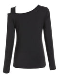 Cutout Asymmetrical Neck Long Sleeve T-Shirt - Trendsi