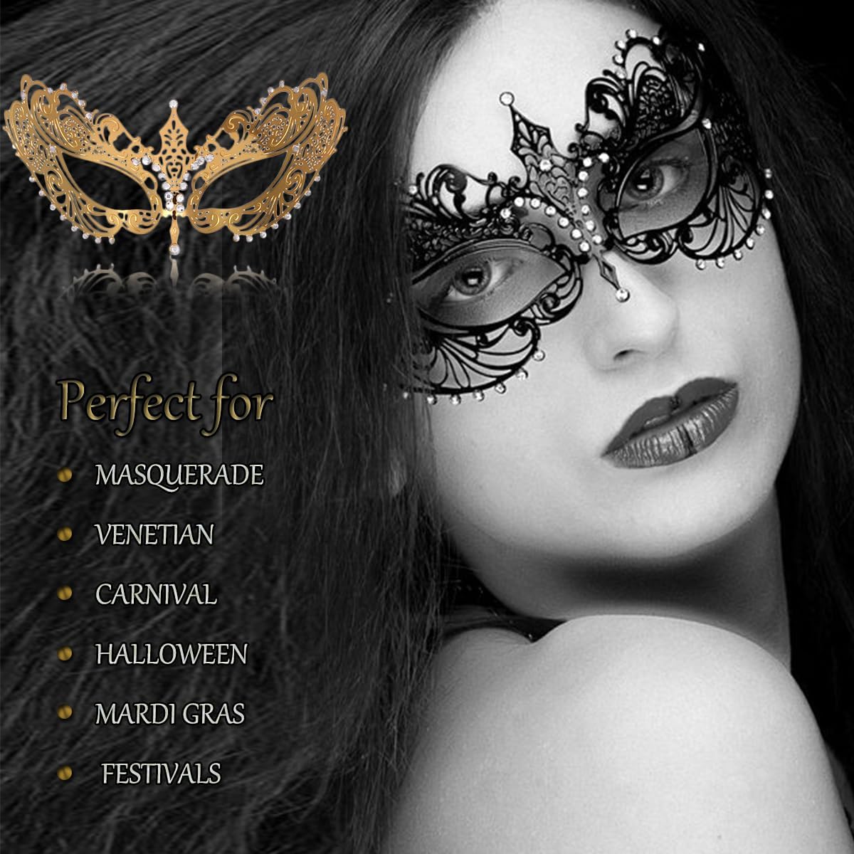 Mask for Women Venetian Metal Party For Carnival Halloween Costume Cosplay - SHOMICOBOUTIQUE - Flyclothing LLC