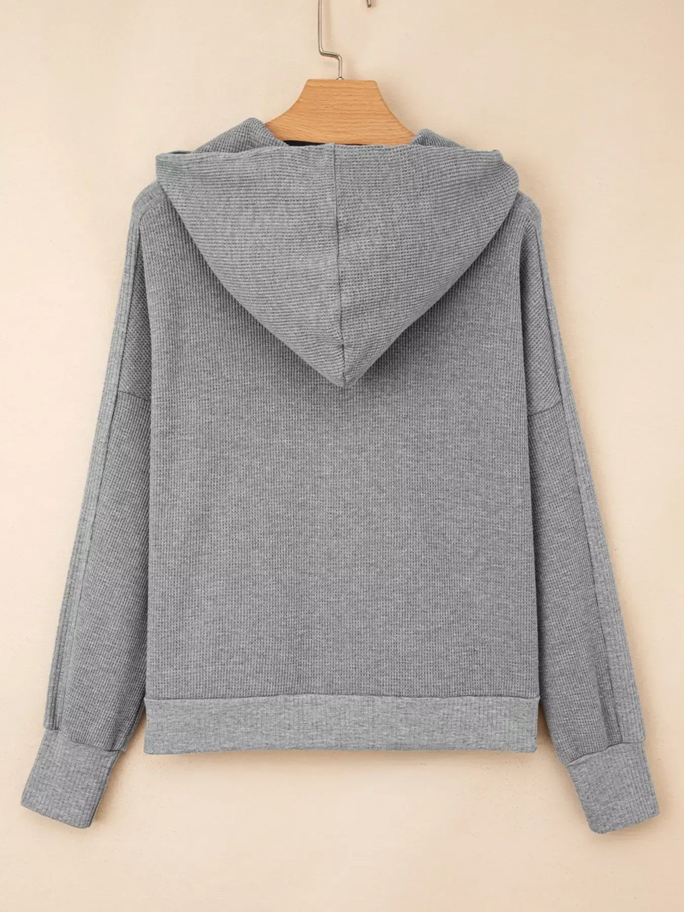 Waffle Splicing Zip Up Front Button Hooded Jacket - Trendsi - Flyclothing LLC