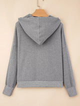 Waffle Splicing Zip Up Front Button Hooded Jacket - Trendsi - Flyclothing LLC