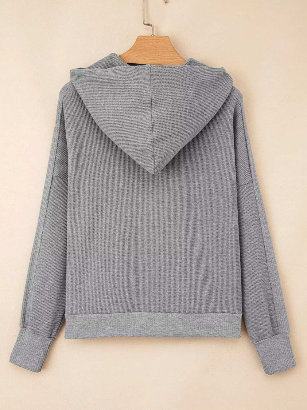 Waffle Splicing Zip Up Front Button Hooded Jacket - Trendsi - Flyclothing LLC