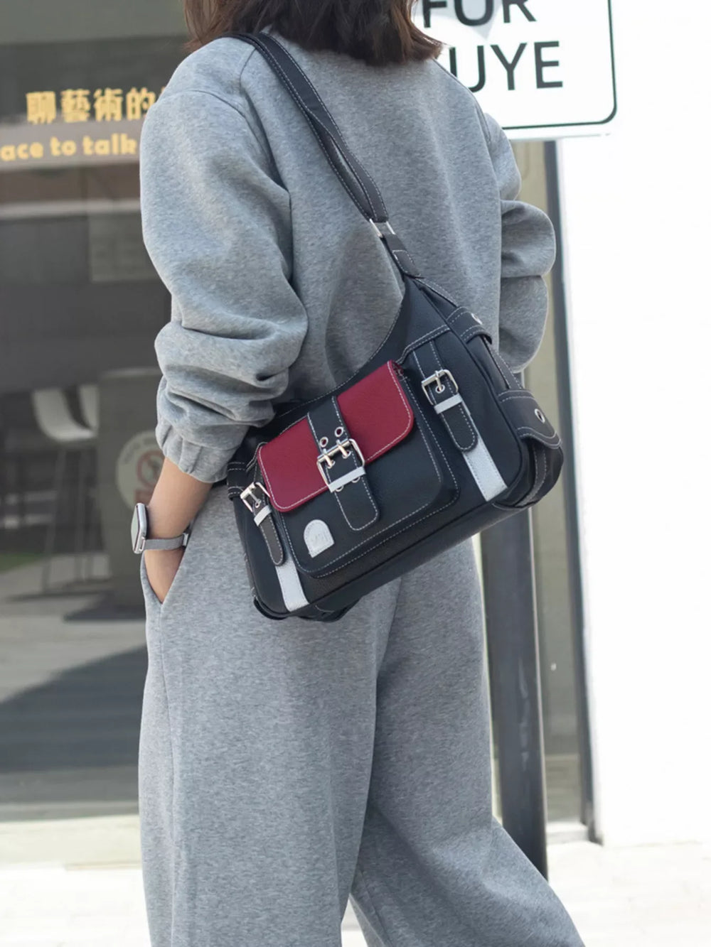 Buckle Decor Flap Crossbody Bag - Trendsi - Flyclothing LLC