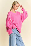 Davi & Dani Side Slit High-Low Lantern Sleeve Knit Top - Trendsi