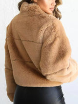 Full Size Faux Fur Cropped Zip-Up Jacket Plus Size - Trendsi - Flyclothing LLC