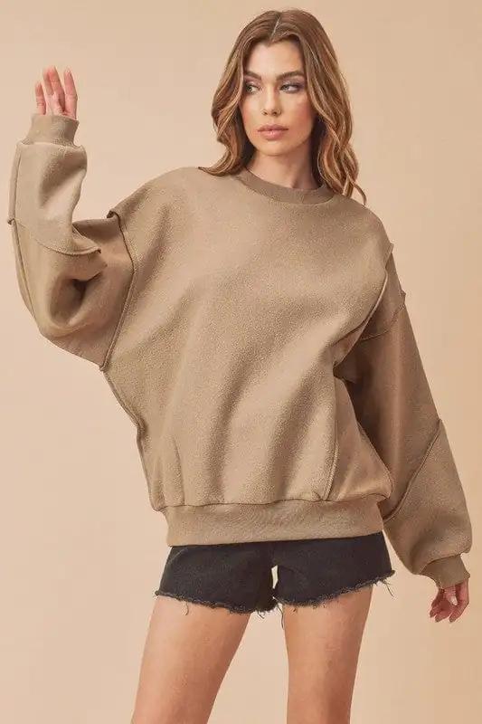 Aemi + Co Exposed Seam Round Neck Drop Shoulder Sweatshirt - Trendsi