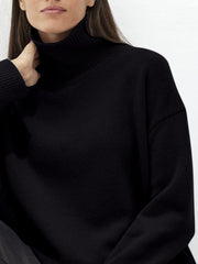 Ribbed Detail Turtleneck Dropped Shoulder Sweater - Trendsi