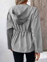 Drawstring Zip Up Hooded Jacket - Trendsi - Flyclothing LLC