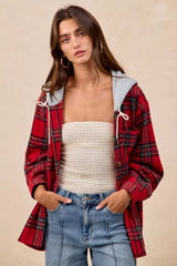 BiBi Brushed Plaid Hooded Jacket - Trendsi - Flyclothing LLC