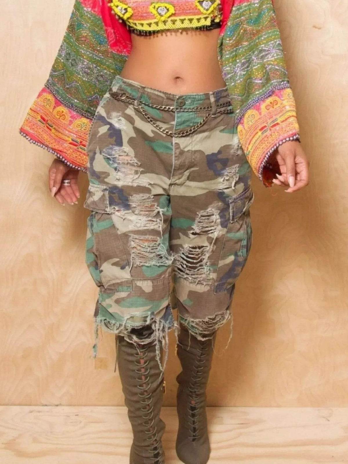 Distressed Camouflage Cargo Shorts - Trendsi - Flyclothing LLC
