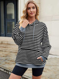 Drawstring Contrast Striped Long Sleeve Hoodie - Trendsi - Flyclothing LLC