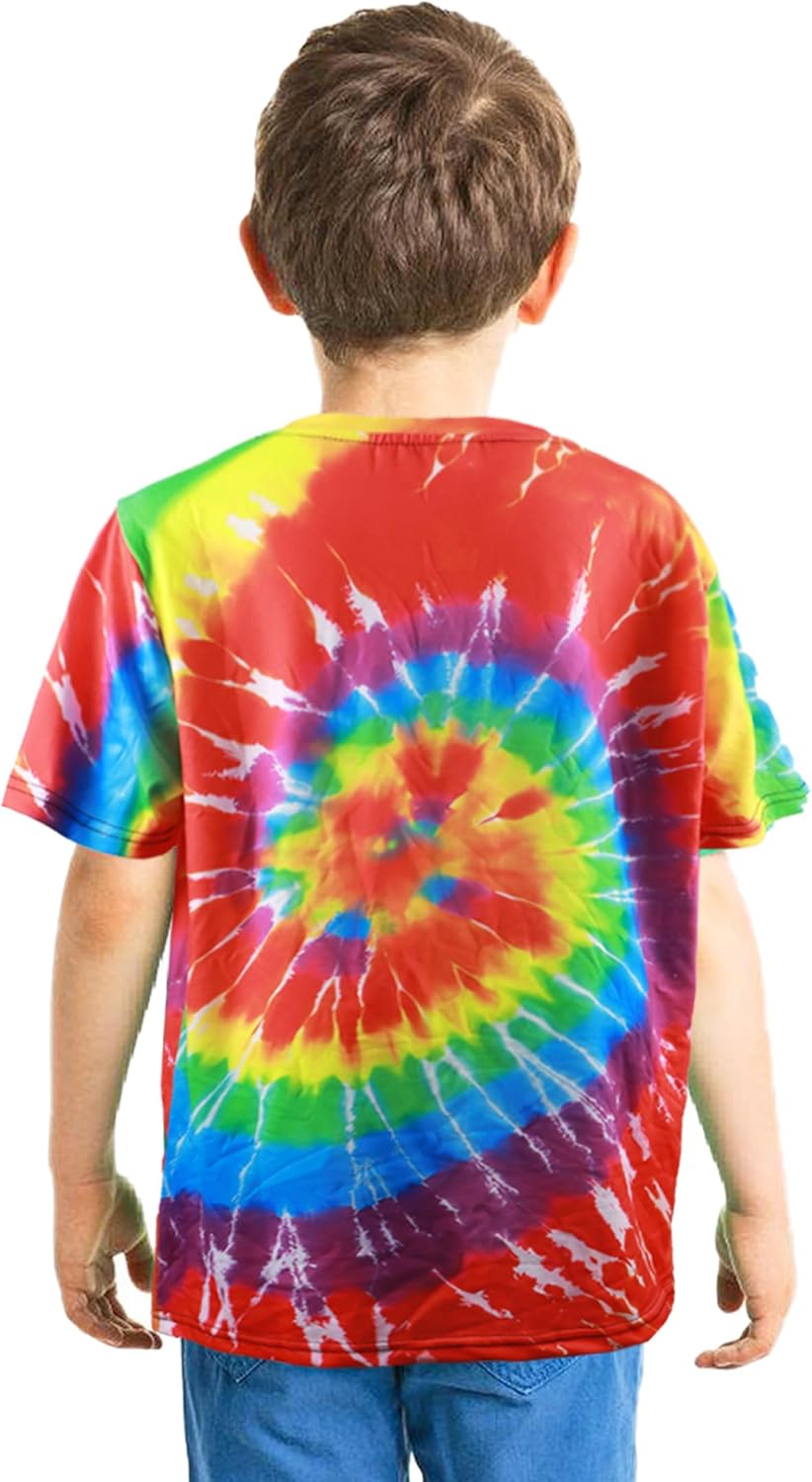 70s Outfits Boys 4Pcs Hippie Costume Accessories Kids Colorful Dye tshirt for Theme Party 60s 70s for 4-12 years - SHOMICOBOUTIQUE - Flyclothing LLC