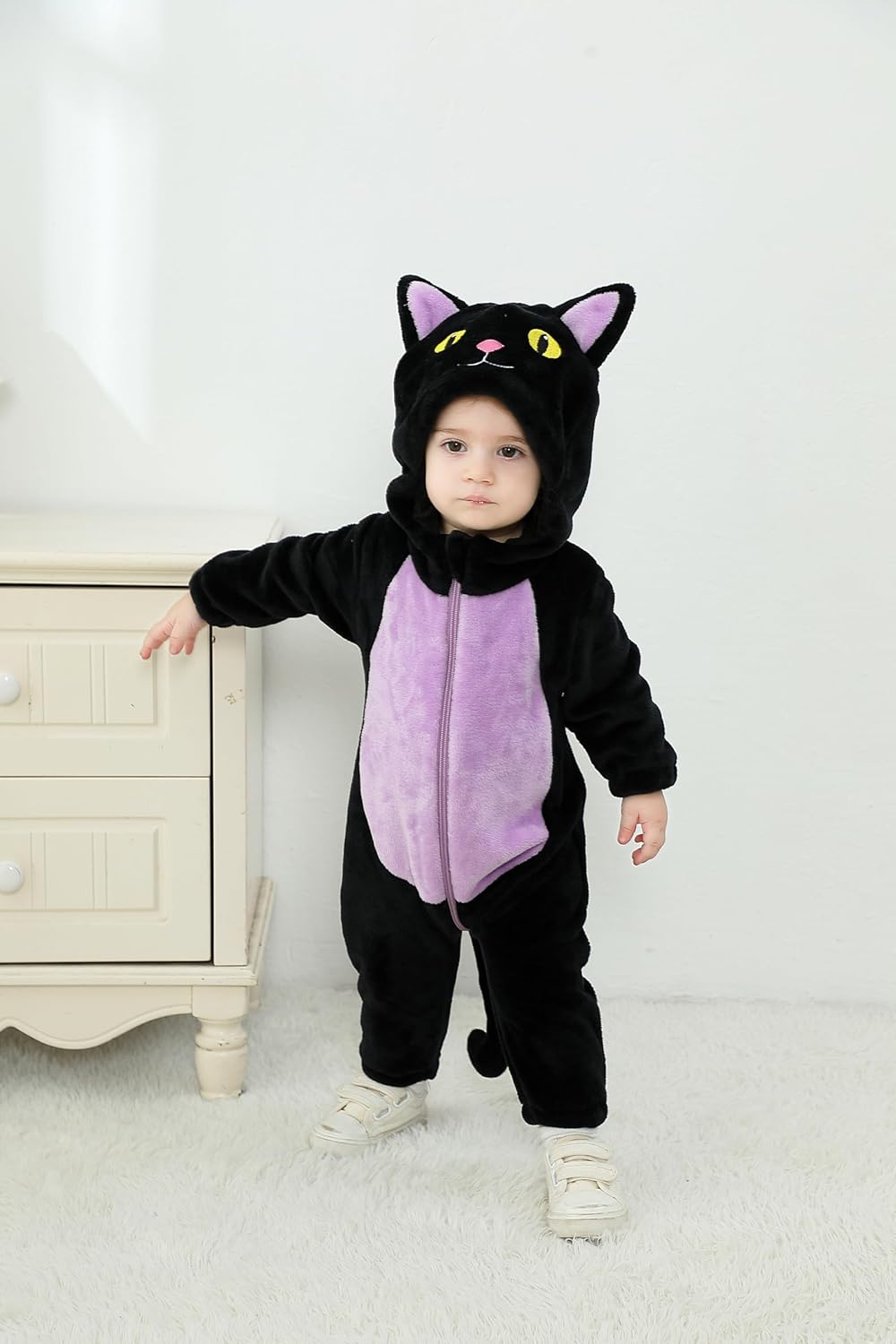 Black Cat Costume for Toddler Baby Girl Boy Halloween Costumes Fuzzy Warm Fall Winter Clothes Halloween Cats Outfit - SHOMICOBOUTIQUE - Flyclothing LLC