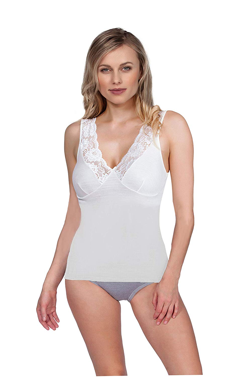 MaRe Luxury Merino Wool Blend V-Neck Top with Lace Trim. Proudly Made in Italy. - tittimitti - Flyclothing LLC