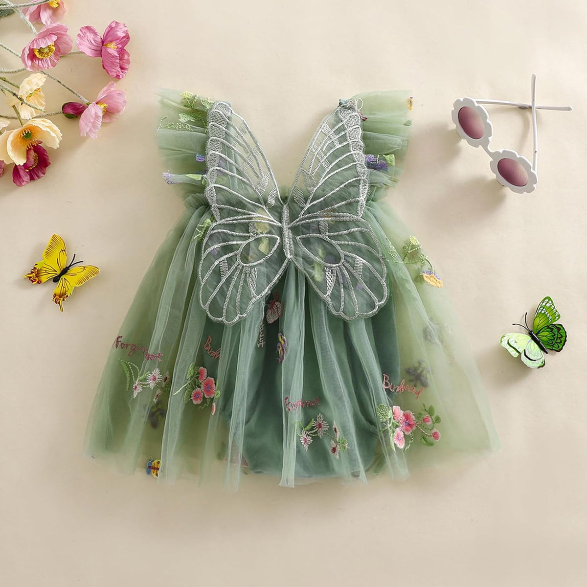 Baby Girl Halloween Costume Butterfly Wing Mesh Flower Sleeveless Tulle Fairy Romper Dress Birthday Tutu Dress - SHOMICOBOUTIQUE - Flyclothing LLC